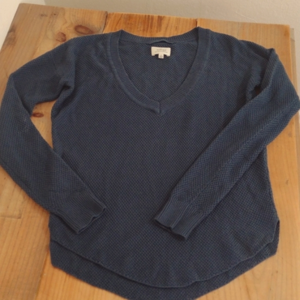 Wilfred with Silk & Cashmere Teal V-neck Thermal Knit Pullover Sweater Size XS